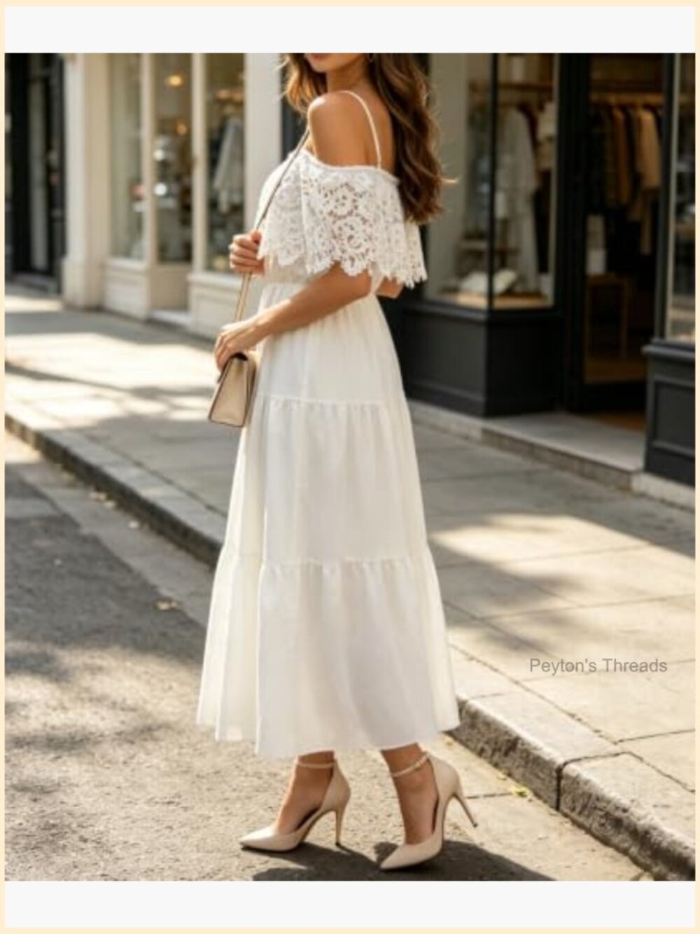 Off Shoulder Maxi Dress with Spaghetti Straps Elastic Waist A-Line Boho Formal - Picture 6 of 7